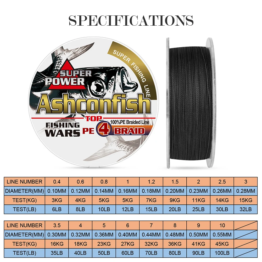 Плетеная леска, 4 нити для рыбалки, все 100 м, 300 м, супер ПЭ рыболовный продукт, 6-100LB, тестовый черный цвет, 0,1, 0,2, 0,3, 0,4, 0,5, 0,55 мм провод