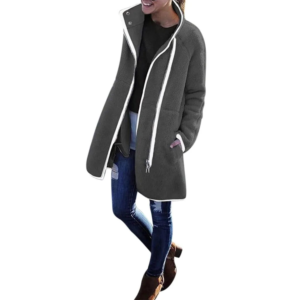 MISSOMO зимняя куртка женская теплая куртка с длинным рукавом бархатная на молнии с длинным рукавом Плотная одежда оверсайз с карманами куртка пальто - Color: DY