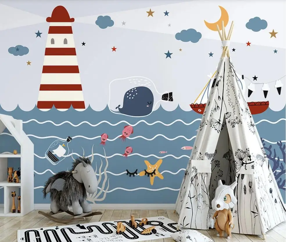 Childrens room interior background wallpaper Customized new Nordic hand painted nautical boat 12 QQ截图20200620150041