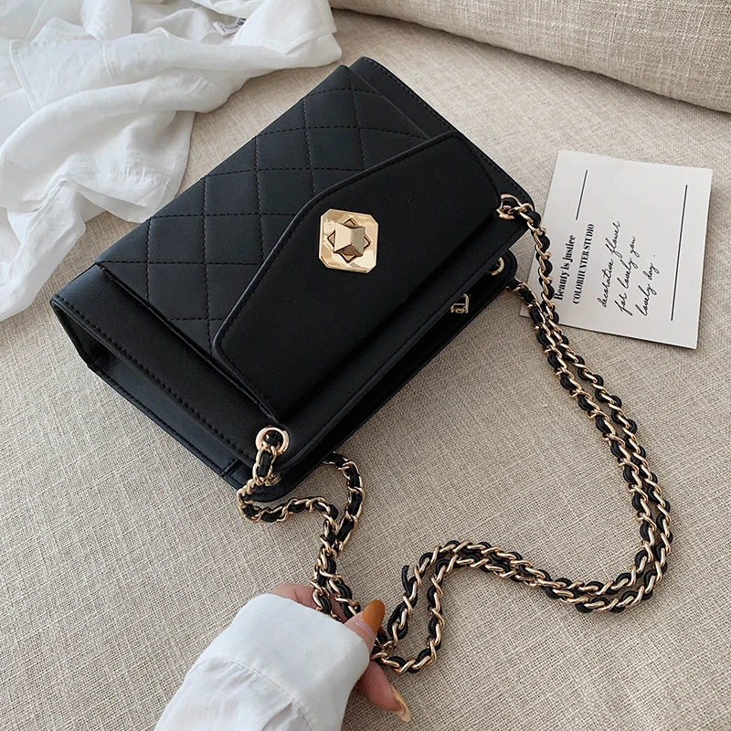 

Chain PU Leather Crossbody Bags For Women 2019 Fall Solid Color Small Shoulder Messenger Bag Female Elegant Handbags and Purses