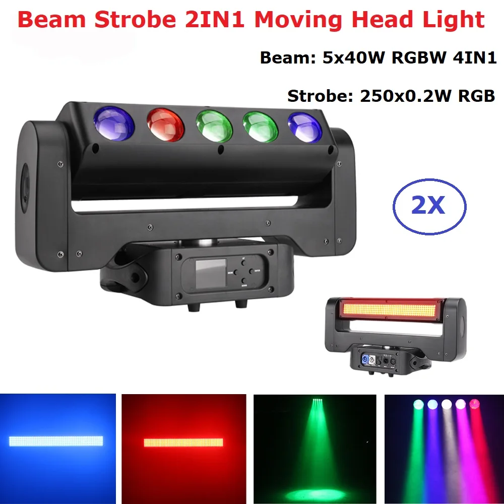 LED Beam Light Double Side 5X40W + 250X0.2W Rotating Moving Head Light Beam Wash Strobe Stage Lighting Effect Disco Light Party