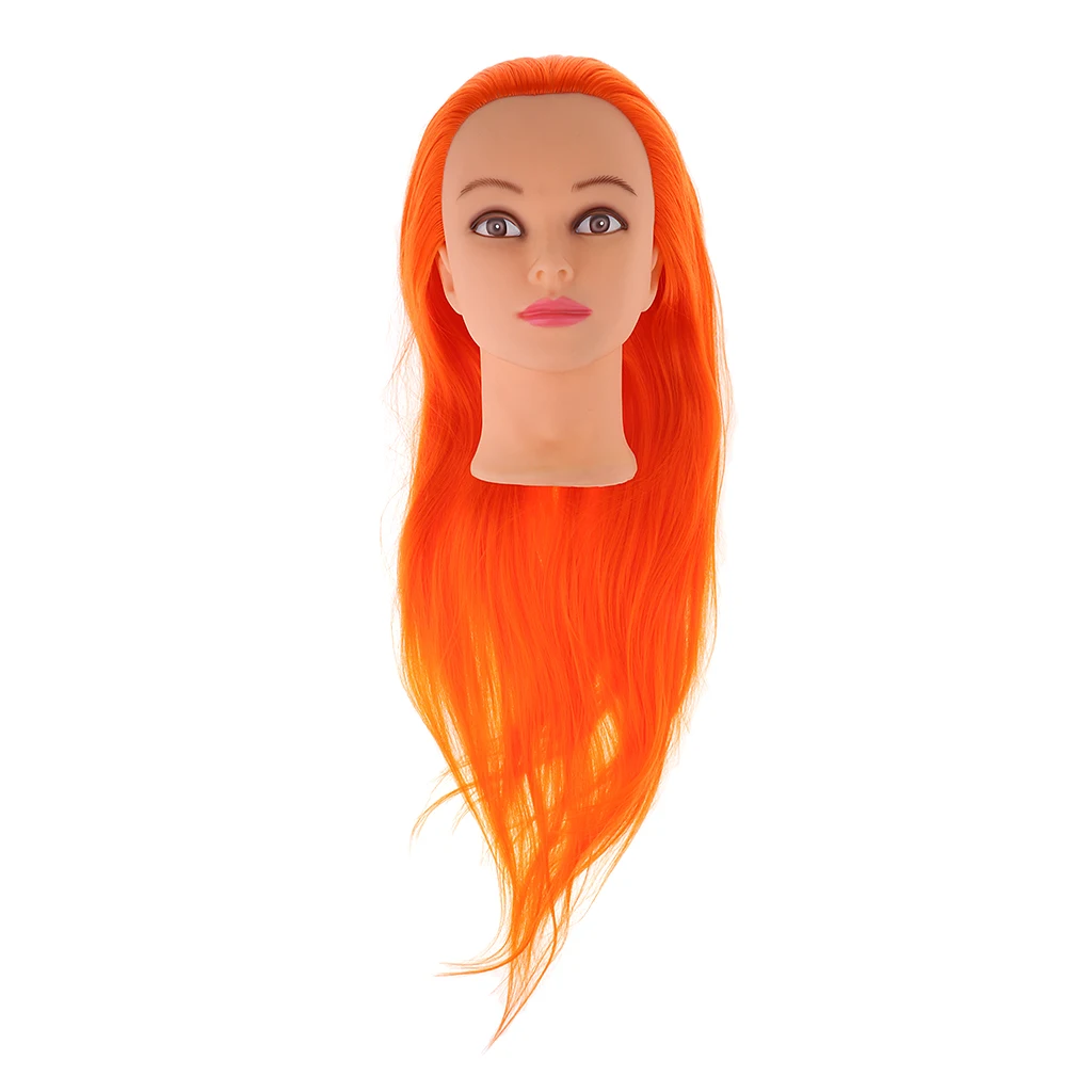 Mannequin Head Beauty Salon Long Orange Hair Cosmetology Mannequin Manikin Training Head Model Hairdressing Styling Practice
