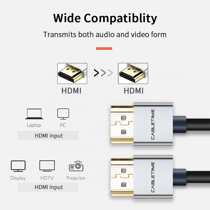 Кабель HDMI Cabletime тонкий кабель типа Папа папа из цинкового сплава 2k * 4k 2 0 60 Гц для PS3