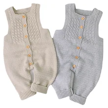 Barboteuse salopettes de couleur unie en tricot pour bébé fille ou garçon,combinaison sans manche unisexe pour nouveau né, tenue de loisirs d'hiver,