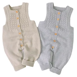Barboteuse salopettes de couleur unie en tricot pour bébé fille ou garçon,combinaison sans manche unisexe pour nouveau né, tenue de loisirs d'hiver, 