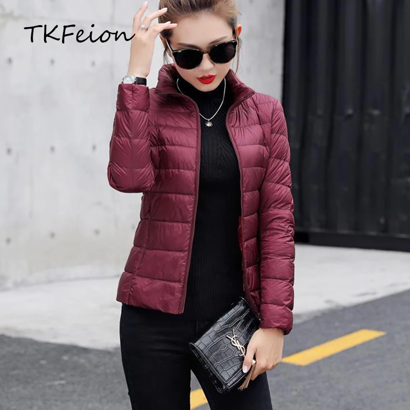 

2019 Spring Autumn Women Jackets Coats Warm Duck Down Ultra-Thin Lightweight Female Bomber Short Slim Overcoat Plus Size 4XL-7XL