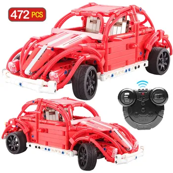 

472pcs RC Red Beetle Car Model Building Blocks Technic Classic Cars DIY Creator Remote Control Bricks Toys For Kids