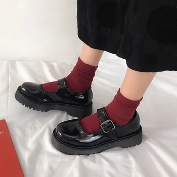 

Students Women Creepers Pu lolita Women Flats Platform JK Mary Jane Ankle Strap Student Ladies Loafers Shoes zapatos de mujer