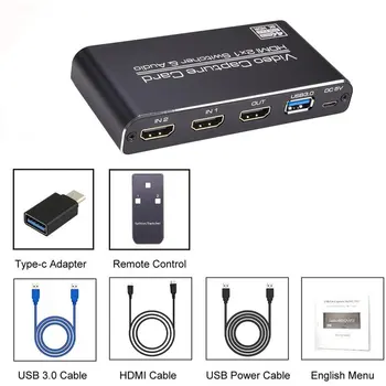 

HD 4K HDMI To USB 3.0 HDMI Video Capture Card 2X1 Loop Out Live Streaming Broadcast + HDMI/USB3.0/USB Power Cord Cable