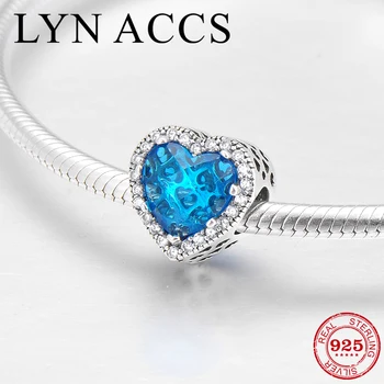 

925 Sterling Silver Intoxicating Moonlight Blue CZ Heart Beads DIY Jewelry Making fit Original LYNACCS Charms Bracelet Necklace