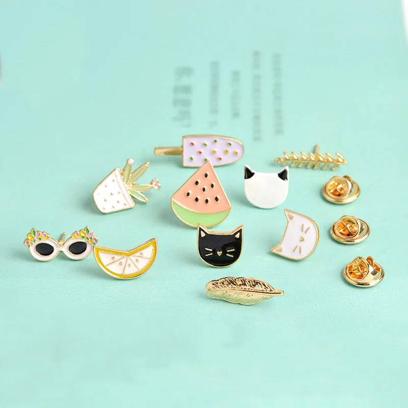

Japanese Korean Harajuku Cartoon Brooch Feather Potted Plant Fruit Cat Glasses Ice Cream Wheat Corsage Brooch Collar Pin Badge