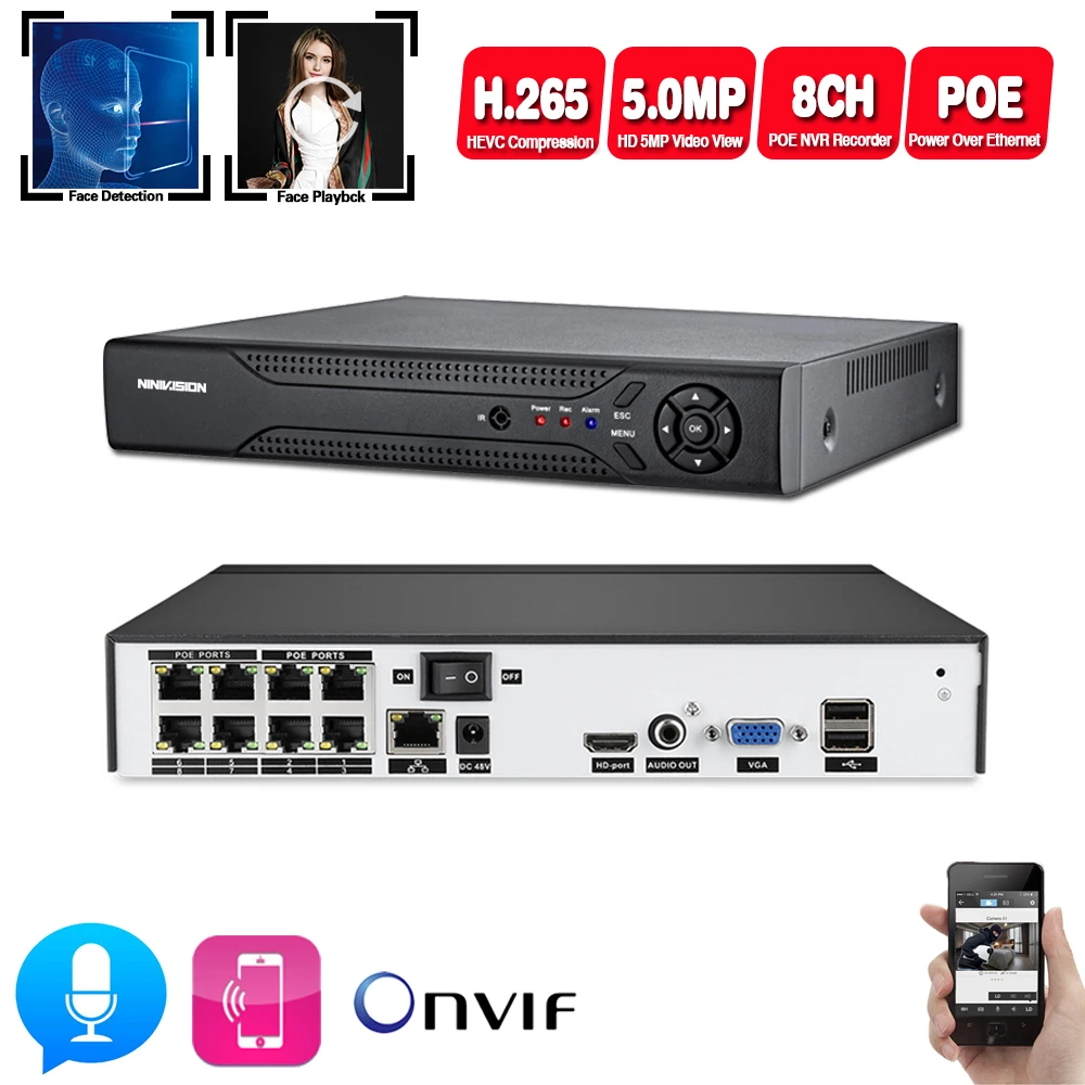 US $99.99 Face Detection H265 4ch 8ch 5mp Poe Network Video Recorder Surveillance Poe Nvr For Hd 5mp 1080p Ip Camera Poe 8023af Onvif