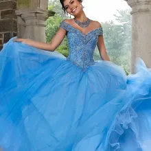 Красивое голубое платье из тюля с вышивкой бисером и кристаллами, бальное платье с v-образным вырезом, вечерние платья для девочек 15-16 лет