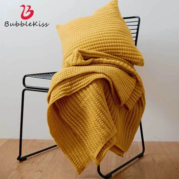 

Bubble Kiss Solid Color Throw Blanket Nordic Style Blanket for Bed Knitted Office Nap Blanket Coral Fleece Fabric Blanket