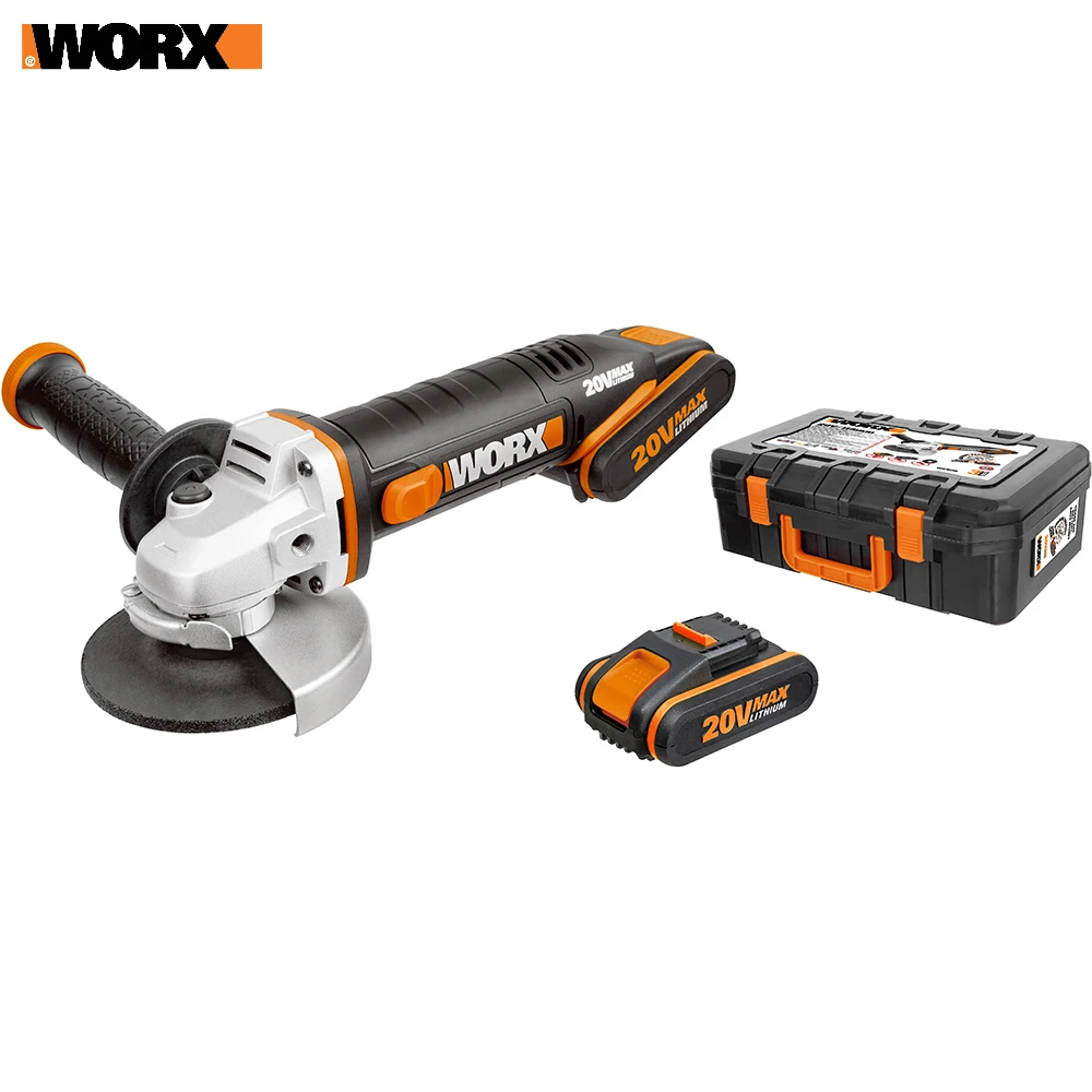 Worx WX800 20V аккумуляторная 115 мм Угловая шлифовальная машина с Powershare 20V батарея быстрой Зарядное устройство инструмент Чехол