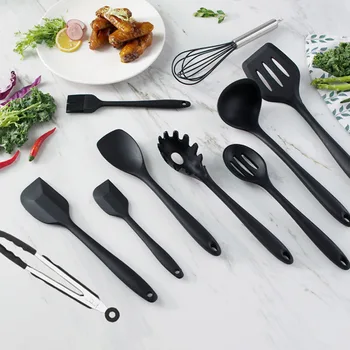 

10pcs/11pcs Heat Resistant Red/Black Kitchen Cooking Utensils Silicone Baking Cooking Tool Portable Multi-function Kitchenware