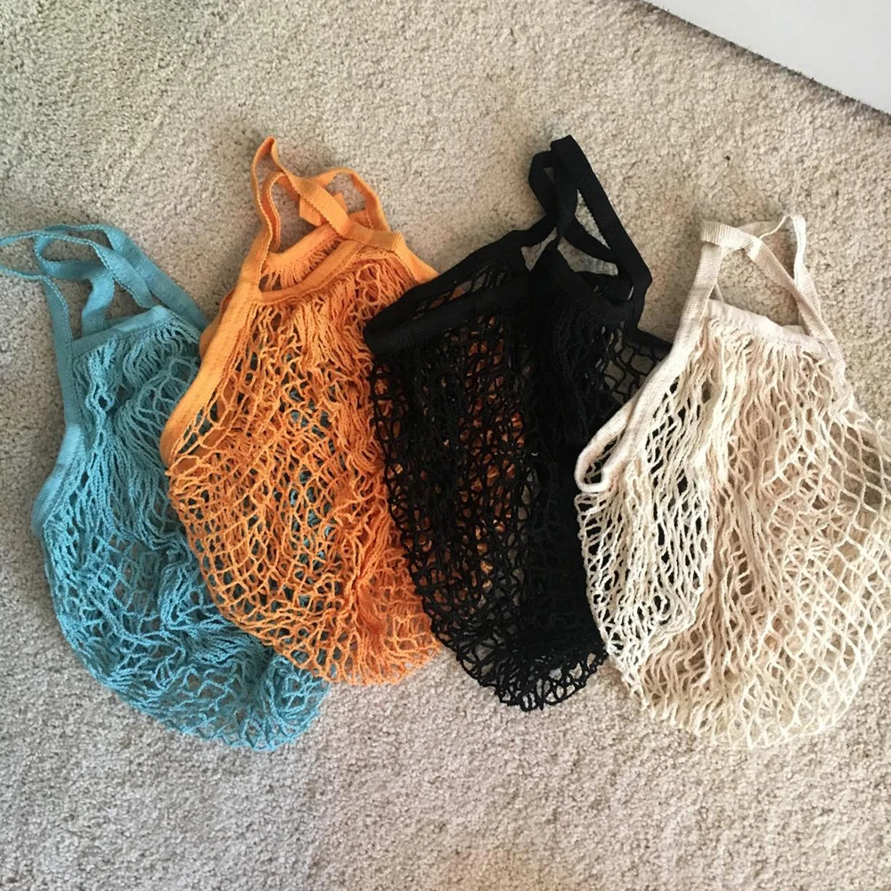 Reusable Grocery Produce Bags grocery bags storage bag produce storage bags Cotton Mesh Ecology Market String Net Tote Bag Kitchen Fruits Vegetables Hanging Bag Home