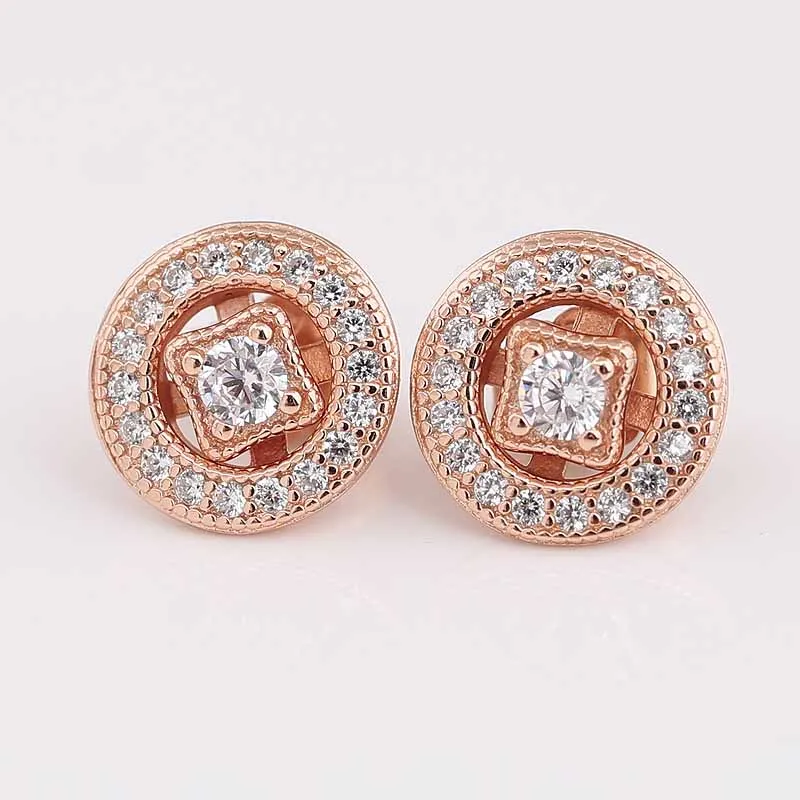 

Authentic 925 Sterling Silver Earring Rose Vintage Allure Studs Earring With Crystal For Women Wedding Gift Europe Jewelry