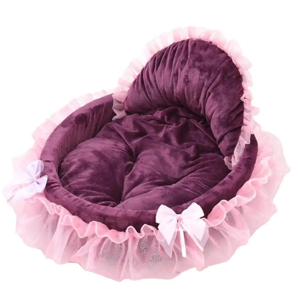 Мягкий собачий и кошачий питомец кровать для питомца кошка щенок Принцесса Луки Кружева Сердце элегантная Милая кровать будка для питомца теплая кровать для домашних животных - Цвет: Фиолетовый