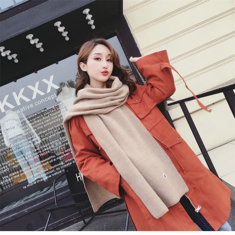 182*40 см зима стиль женский палантин сплошной цвет вязаный кашемировый шарф женские шарфы шали Женская Роковая женщина hiver WA05