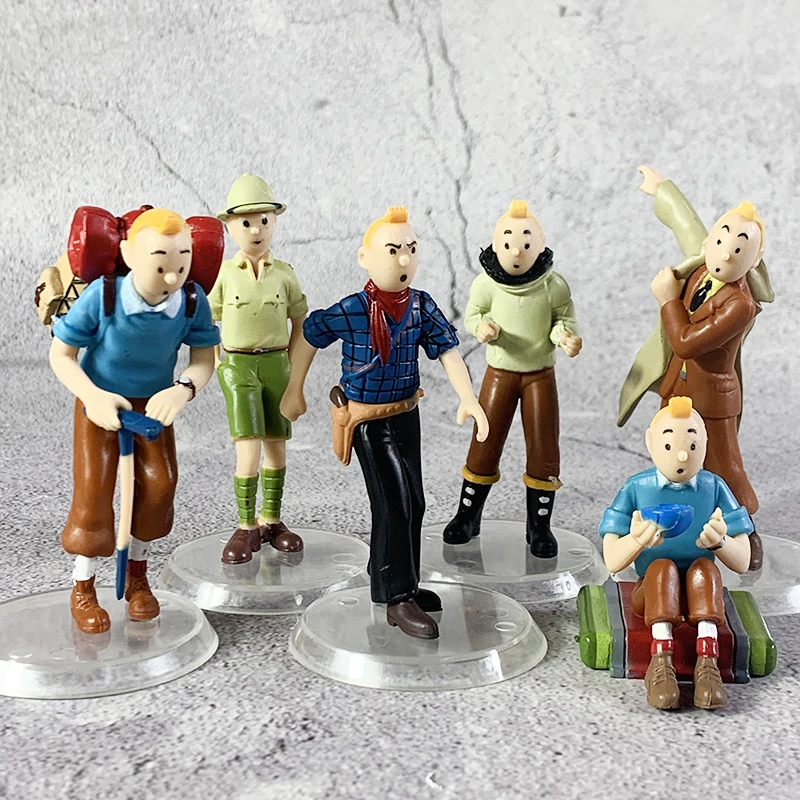 2020 6pcs/LOT 5cm- 8cm The Adventures of Tintin Figurine Tintin Snowy Blue Lotus Cartoon action Figure Collectible Model Toys