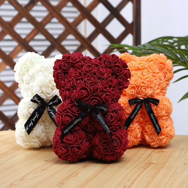 25cm Rose Bear Valentine's Day Gift Artificial Flower Teddy Bear