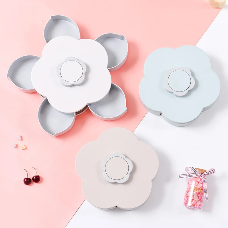 

Manufacturers Wholesale Creative Fruit Bowl Rotating Short Lattice Dried Fruit Box Plastic Circle Candy Storage Snack Box