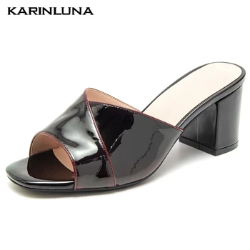 

Karinluna New Arrival Plus Size 42 Square High Heels Slipper Mules Women Shoes Sandals Pumps
