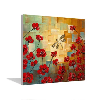 

Hand Painted flower painting Square red flower modern abstract hand painted oil painting wall painting house interior acrylic