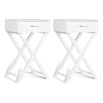 

Costway 2 PCS Nightstand X-Shape Drawer Accent side End Table Modern Home Furniture White