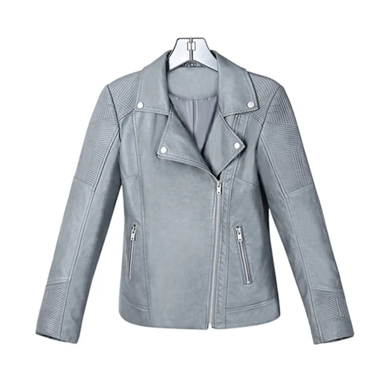 New Style Gray Embroidery WOMEN'S Leather Top PU Coat Slim Fit Slimming Casual Leather Jacket Wholesale Customizable