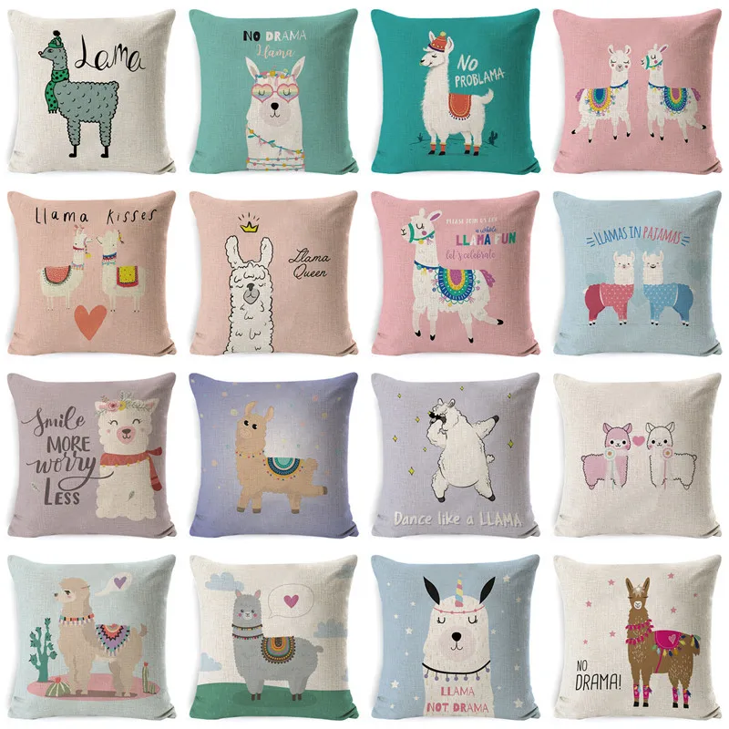 

Microfine Pillowcase Living Room Decoration Printed Pillow Cover Cartoon Alpaca Square 45*45cm Linen / Cotton Car Seat