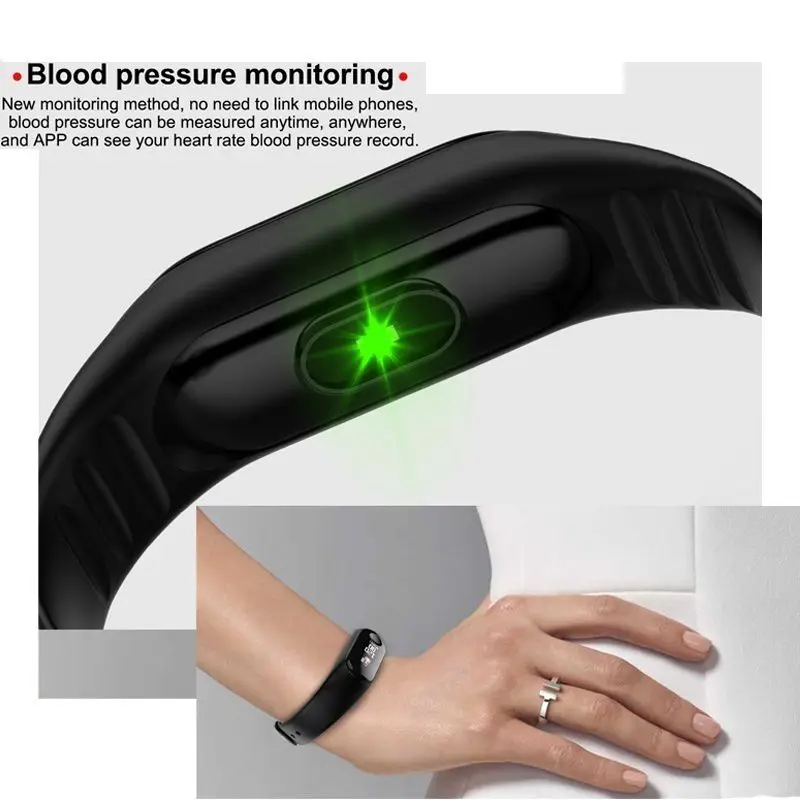 Wearable Waterproof Bluetooth Smart Band Watch Bracelet Wristband Color Screen Fitness Tracker Blood Pressure