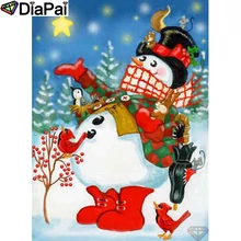 DIAPAI Алмазная картина "мультфильм снеговик птица" Вышивка крестом на заказ фото алмаз, вышивка квадратными круглыми настенный Декор для дома A26748
