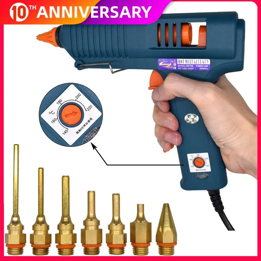 

150W Hot Melt Glue Gun with Temperature Control for Home DIY Industrial Manufacture Use 11mm Glue Sticks Pure copper nozzle
