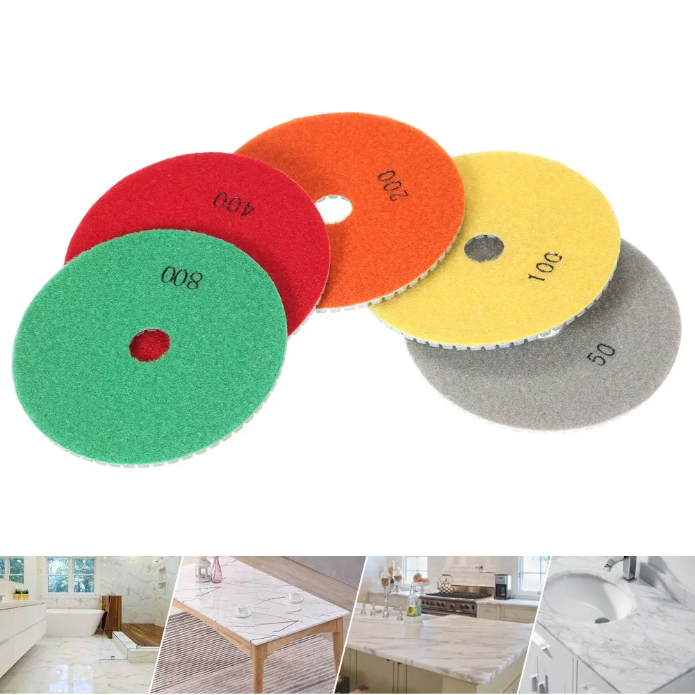

5pcs Sanding Polishing Pads Set 5" Diamond Wet Grinding Disc accessories repair tools for Marble Stone Ceramic Tiles