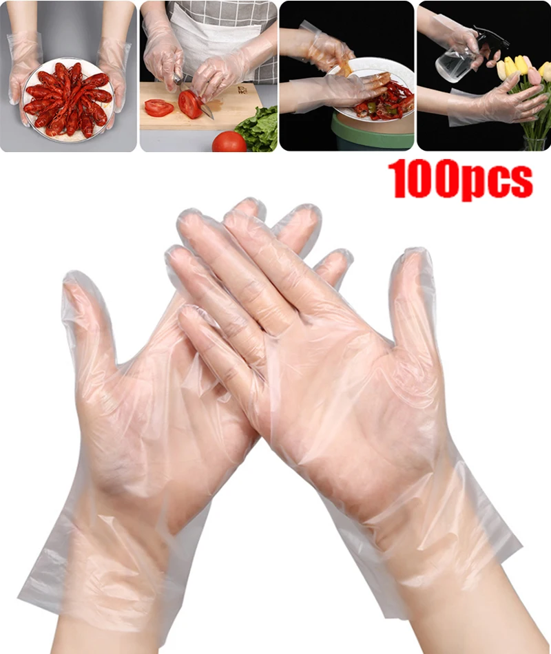 100pcs Disposable Cleaning Household Gloves TPE Thickened Food Grade Dishwashing&Baking Transparent Protective Gloves