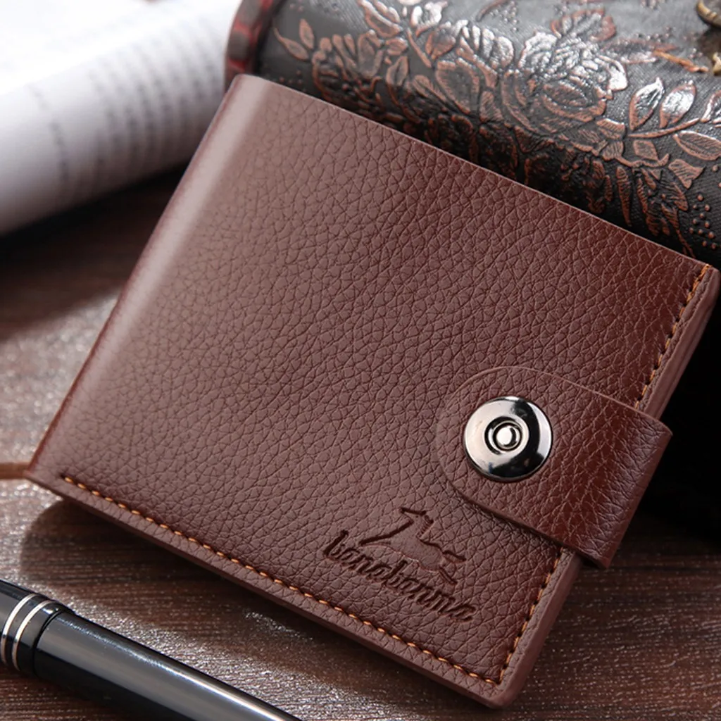 Solid Color Wallets Fashion Men's Solid Color Long Leather Retro Vintage Style Card Bag Wallet Casual Travel purse carteira - Цвет: Coffee