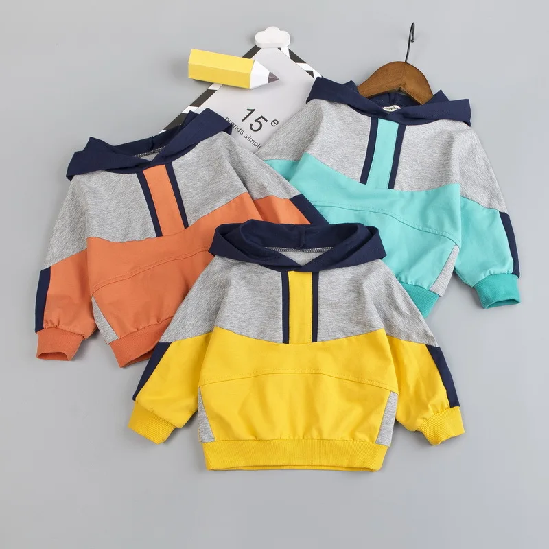 

2019 Autumn Children Clothing Sweater Color Matching Hooded Boy Sweater Cotton Girl Top
