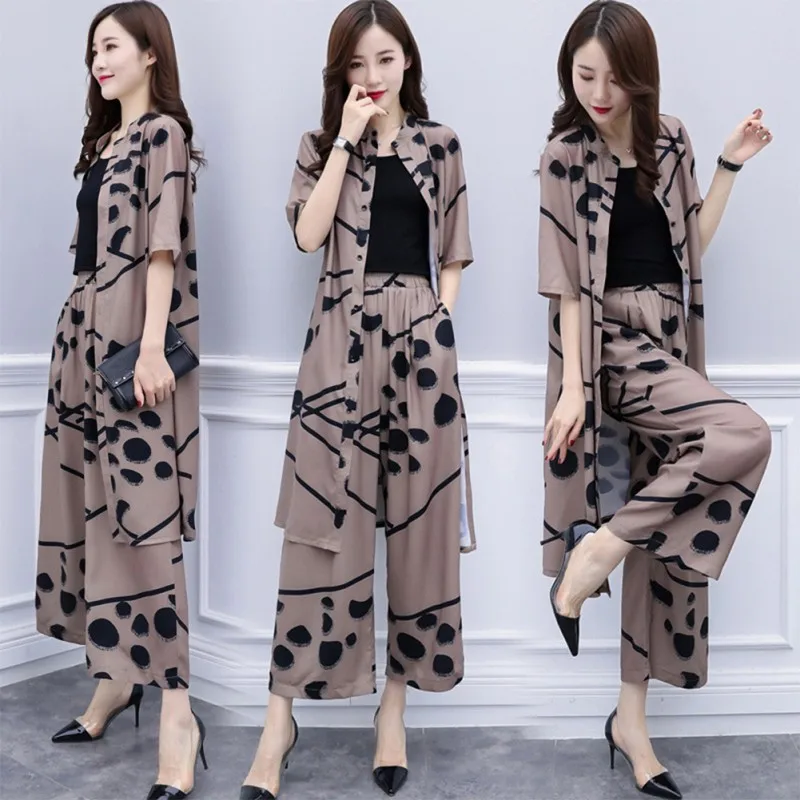 

Tracksuit For Women Two Piece Set Summer Dot Printed Cardigan Mid Sleeve Blouse Wide Leg Pants Plus Size New Casual Loose Sets