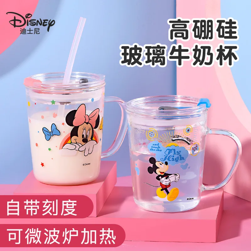 

Disney Mickey Minnie Mouse Cartoon Milk cup with straw princess frozen elsa anna Sport Bottles girls Juice cup gift toys