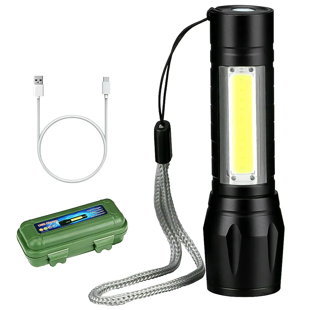 Outdoor LED Torch USB Rechargeable Flashlight Police Tactical Zoom Camping-Lamp