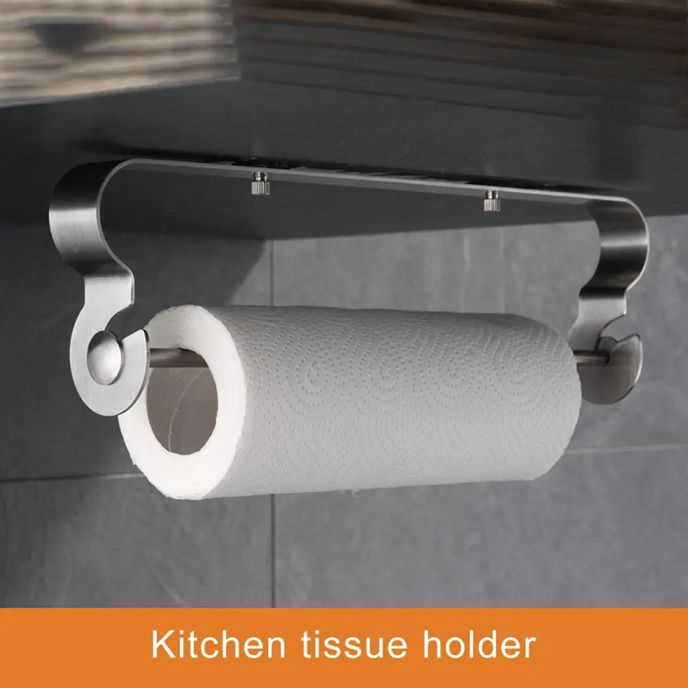 

Kitchen Self-adhesive Roll Paper Holder Towel Storage Rack Punching Free Tissue Hanger for Home Kitchen Bathroom