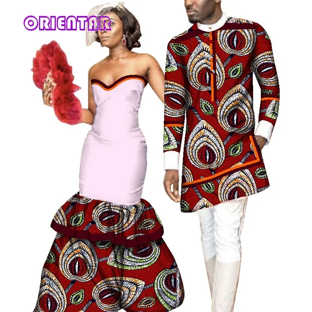 Новая африканская одежда для пар, Свадебная вечеринка, женские сексуальные приталенные платья без рукавов с открытой спиной, вечерние мужские длинные рубашки WYQ159 - Цвет: 2