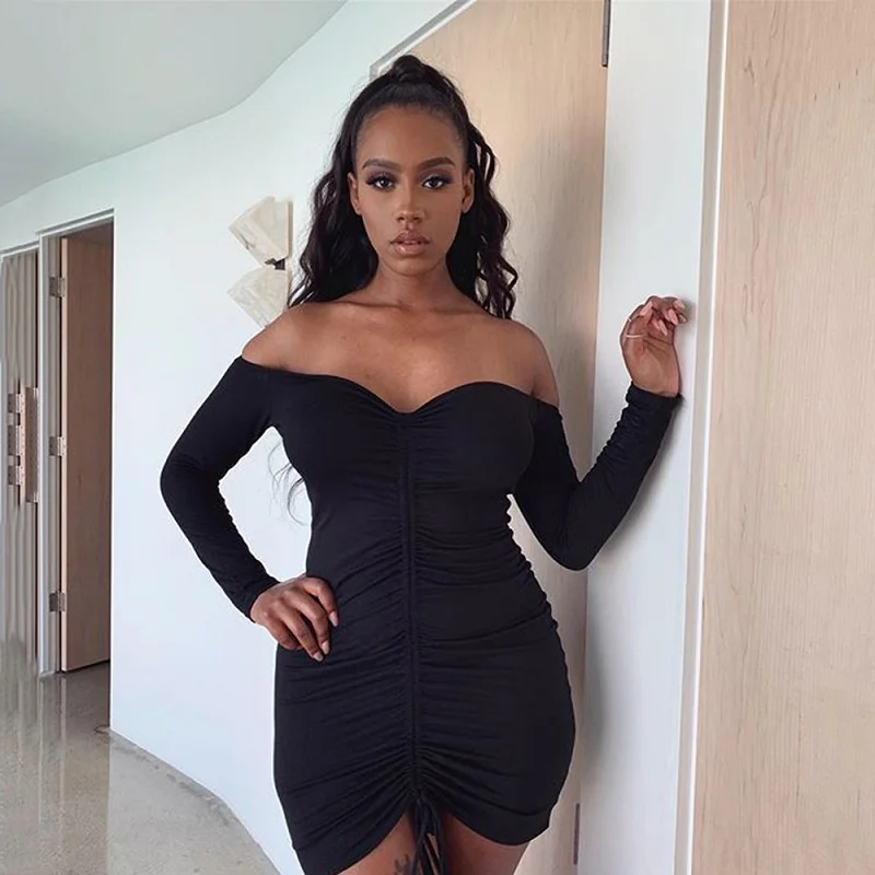 Женское мини-платье с рюшами и кулиской сексуальное однотонное платье-карандаш