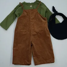 Детские брюки на подтяжках с рисунком леса; сезон осень; han ban; вельветовые широкие брюки на подтяжках для мальчиков и девочек