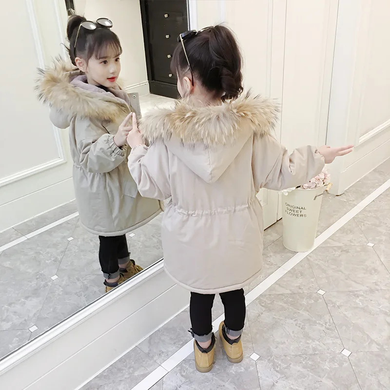 Одежда с хлопковой подкладкой для девочек коллекция года, новая детская утепленная стеганая куртка в Корейском стиле на зиму для маленьких девочек - Цвет: Бежевый