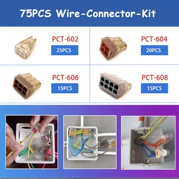 

75PCS/SET Home DIY Tools Wire Connector Terminal Block Reusable Electric Cable Fast Connector universal Push In terminal Kit