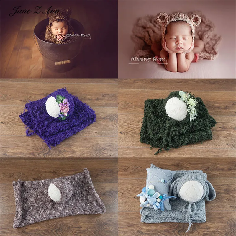 Джейн Z Ann Новорожденный ребенок фотографии реквизит ручной вязки шляпа квадратное одеяло комбинация аксессуары для студийной съемки