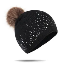 Пуловер 6 цветов женские остроконечные буровые помпон Hairball вязаная теплая шапка шерстяной помпон зимние шапки бини для женщин